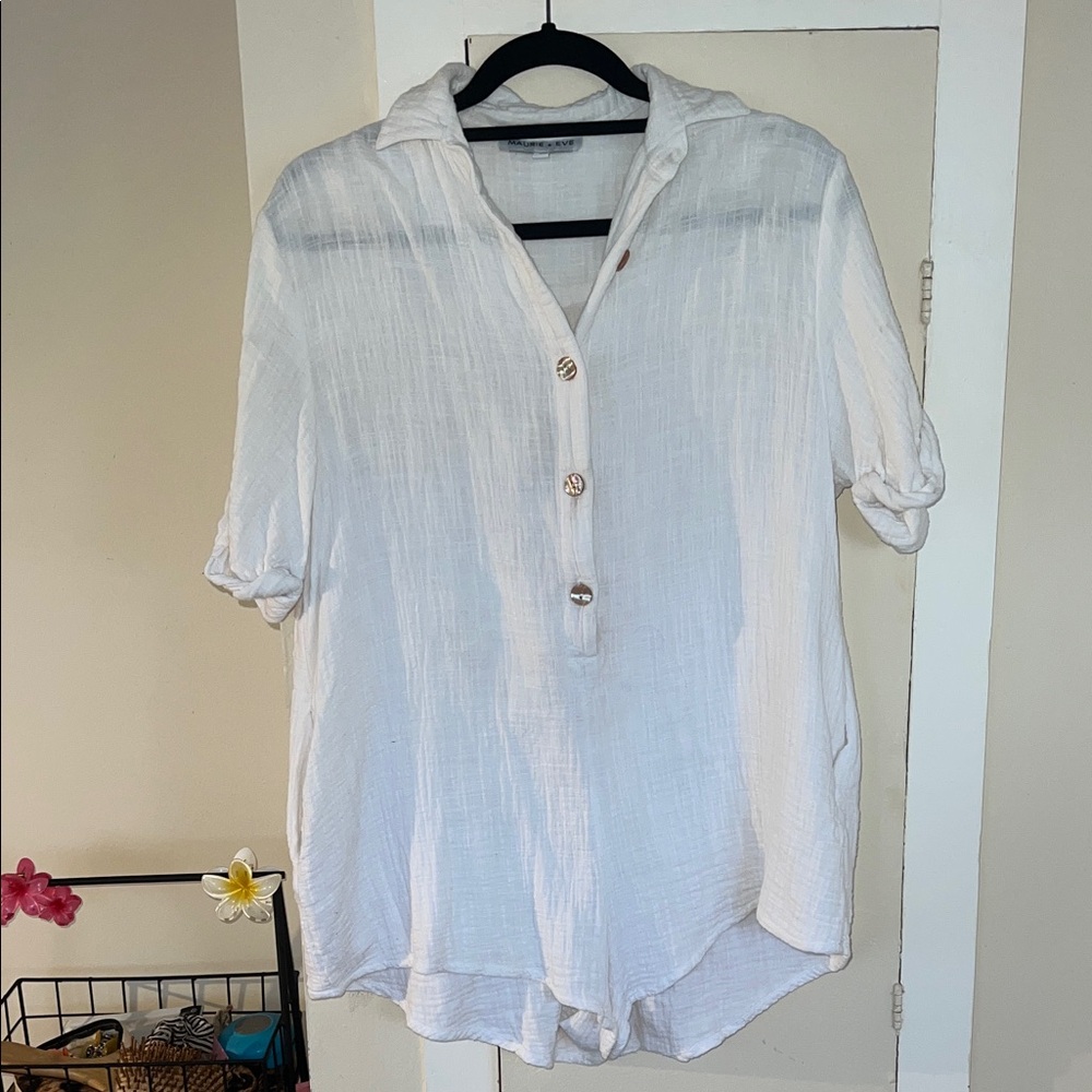 Maurie and Eve White Button-Up romper